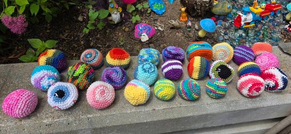 Cotton bouncy balls with poly-pellets or pony beads
