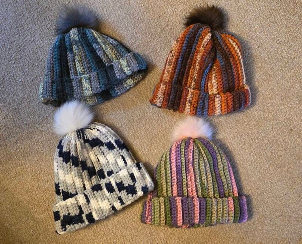 Chunky yarn hats with pom pom