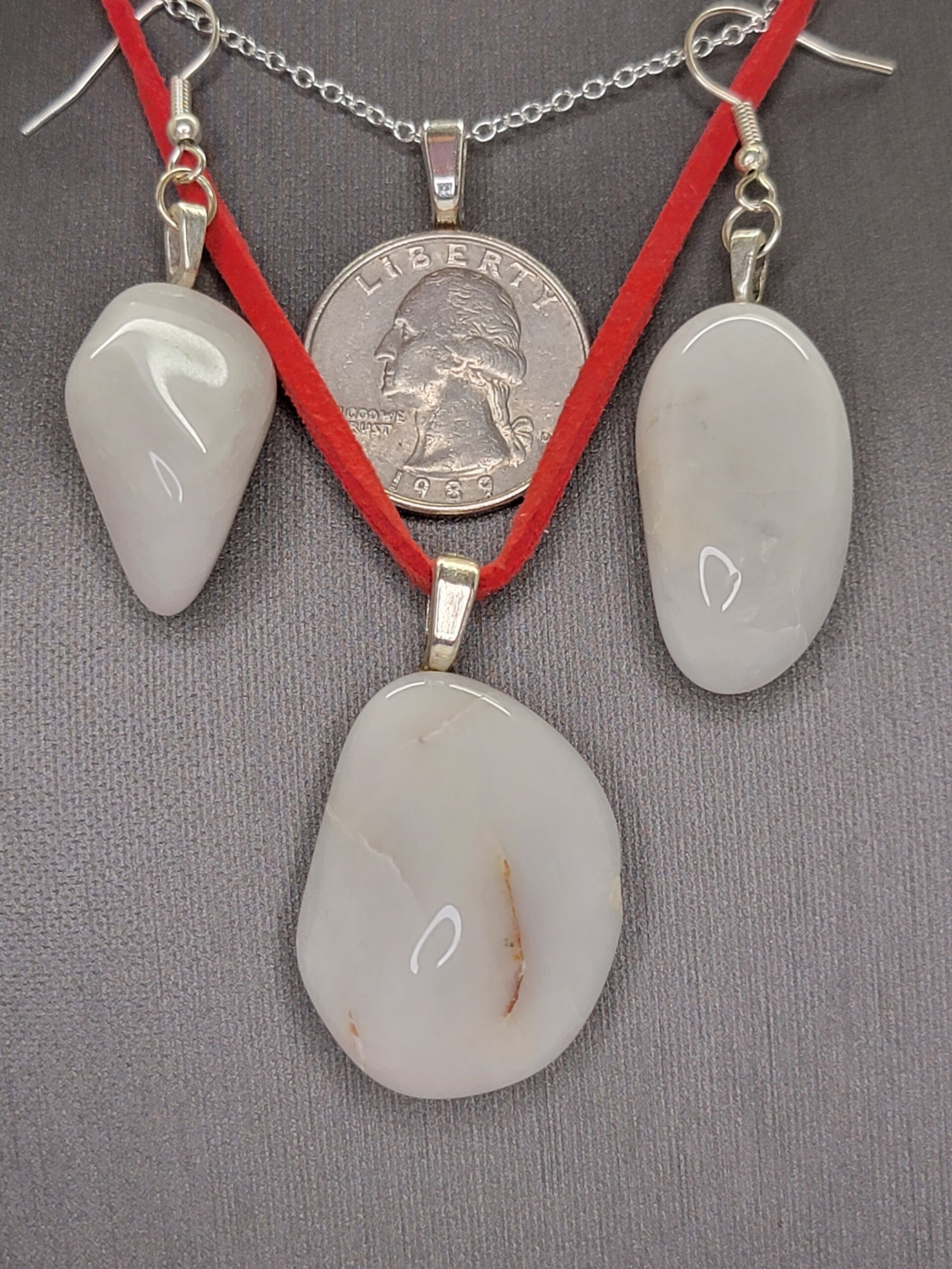 Pendant, Necklace & Earrings White Jasper