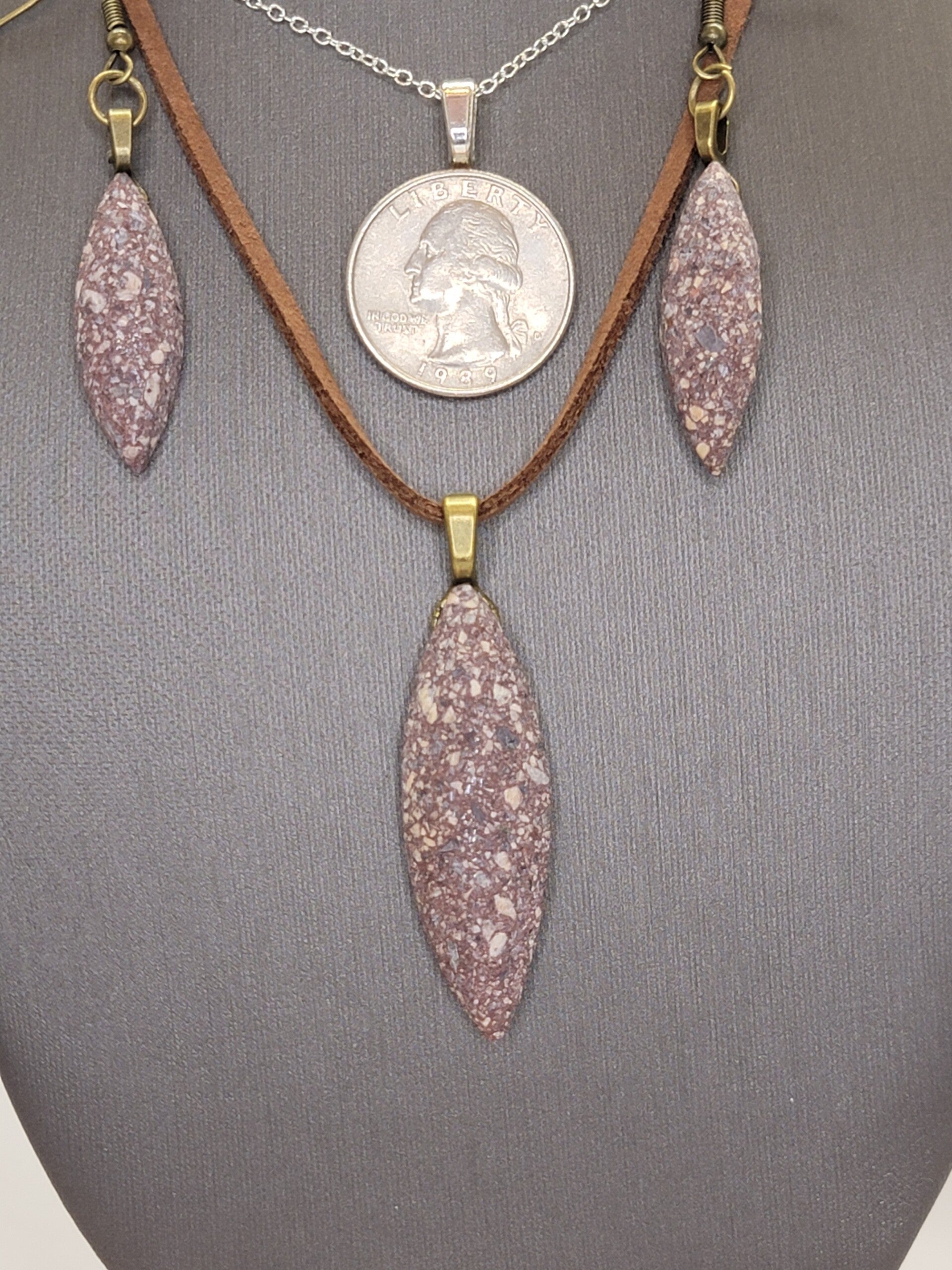 Pendant, Necklace & Earrings, Confetti Jasper, Cabochon