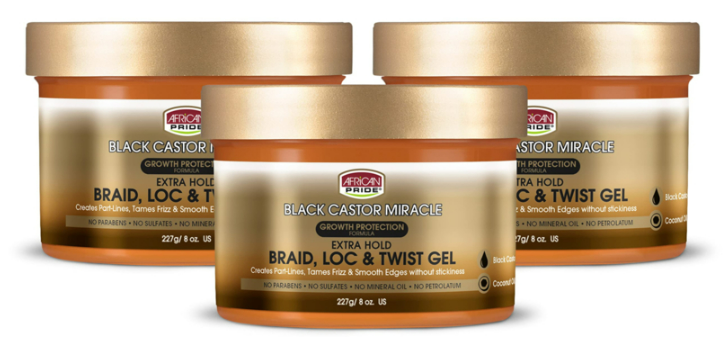 African Pride Black Castor Miracle Extra Hold Braid, Loc & Twist Gel 227gr ( COMBO DEAL 3 X)