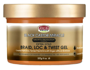 African Pride Black Castor Miracle Extra Hold Braid, Loc & Twist Gel 227gr
