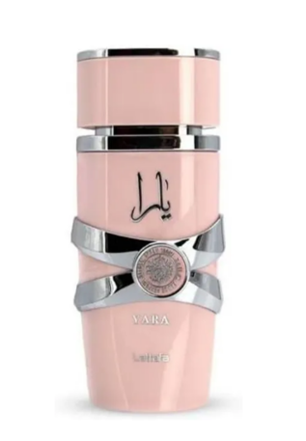 Lattafa Yara Eau de Parfum 100MLLattafa Yara Eau de Parfum 100ML Verpakking met parfum fles ernaastLattafa Yara Eau de Parfum 100ML