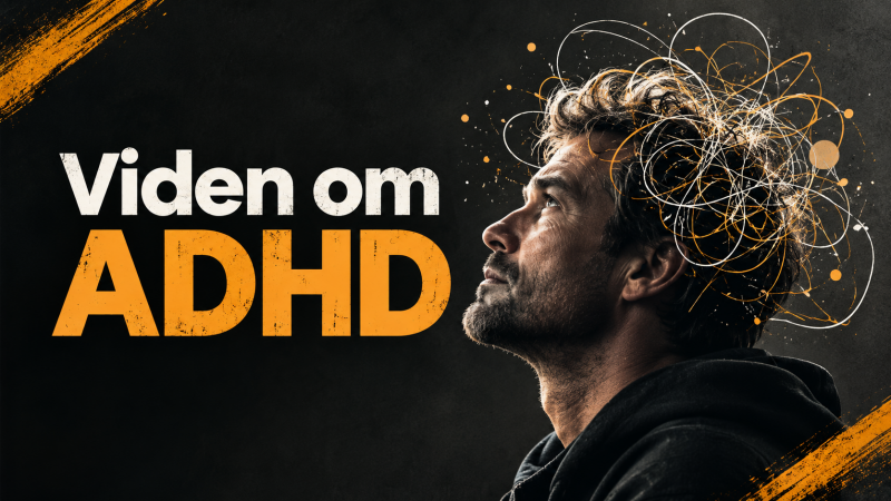 Viden om ADHD – en mand med mange tanker illustreret omkring hovedet