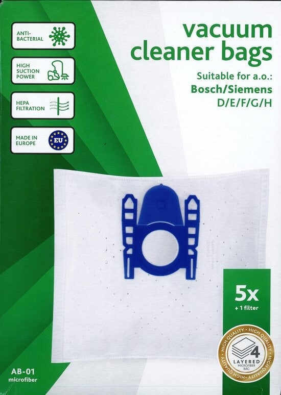 Vacustock stofzuigerzakken 5 stuks - Geschikt voor BOSCH - Siemens D/E/F/G/H/ - AB-01 - Micro Fiber High Quality