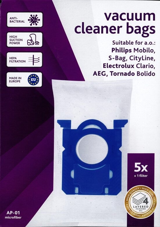 Vacustock stofzuigerzakken - Philips Mobilo, S-BAG, Cityline - Electrolux Clairio, AEG, Tornado Bolido