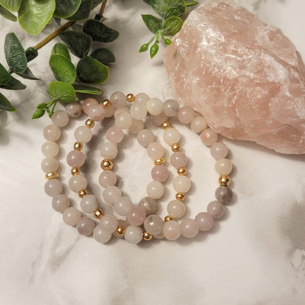 Grey and Pink Quartz Gemstone Bracelet