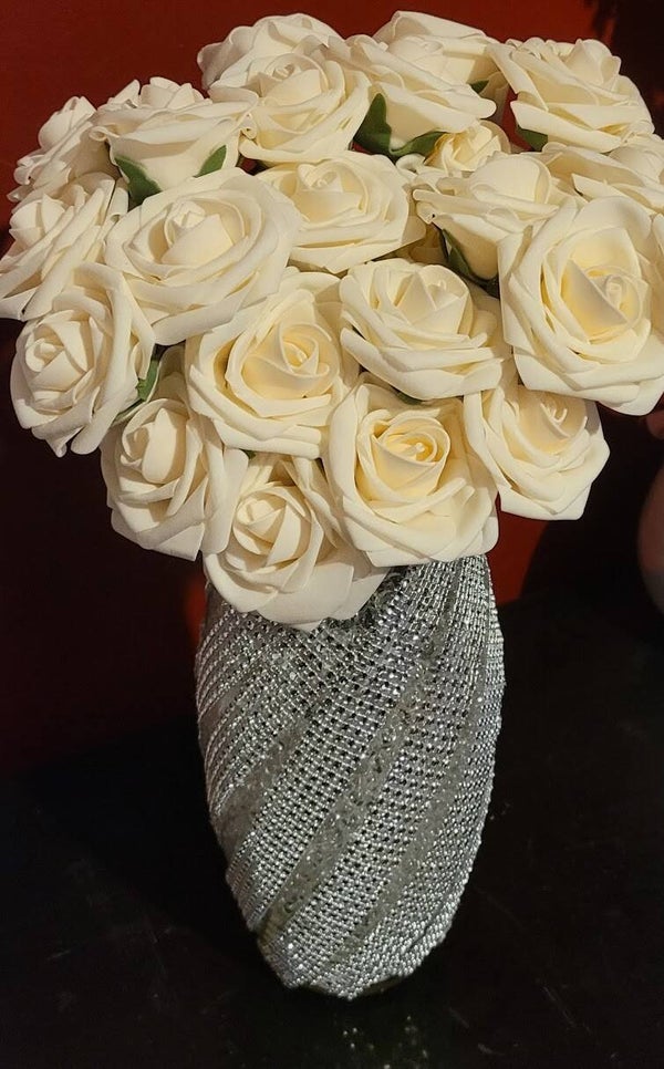 Dimond Vase with Cream Roses