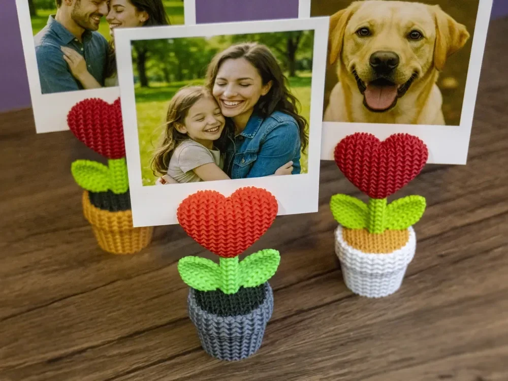 Knitted Heart Plant Photo Holder