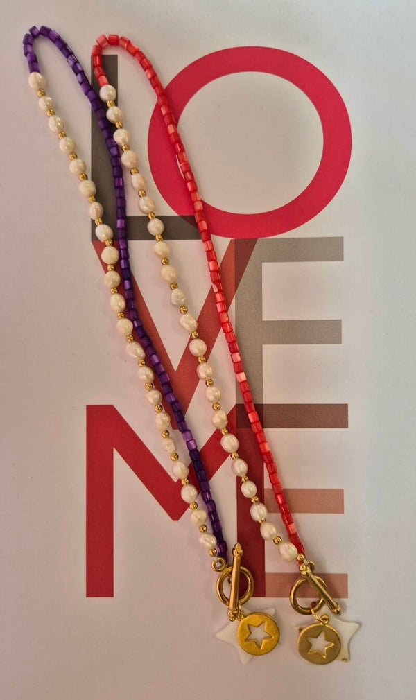 KETTING *parels schelp en sterren