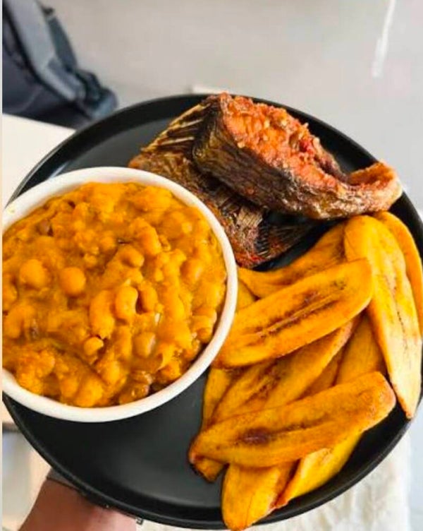 Beans with plantain and fish