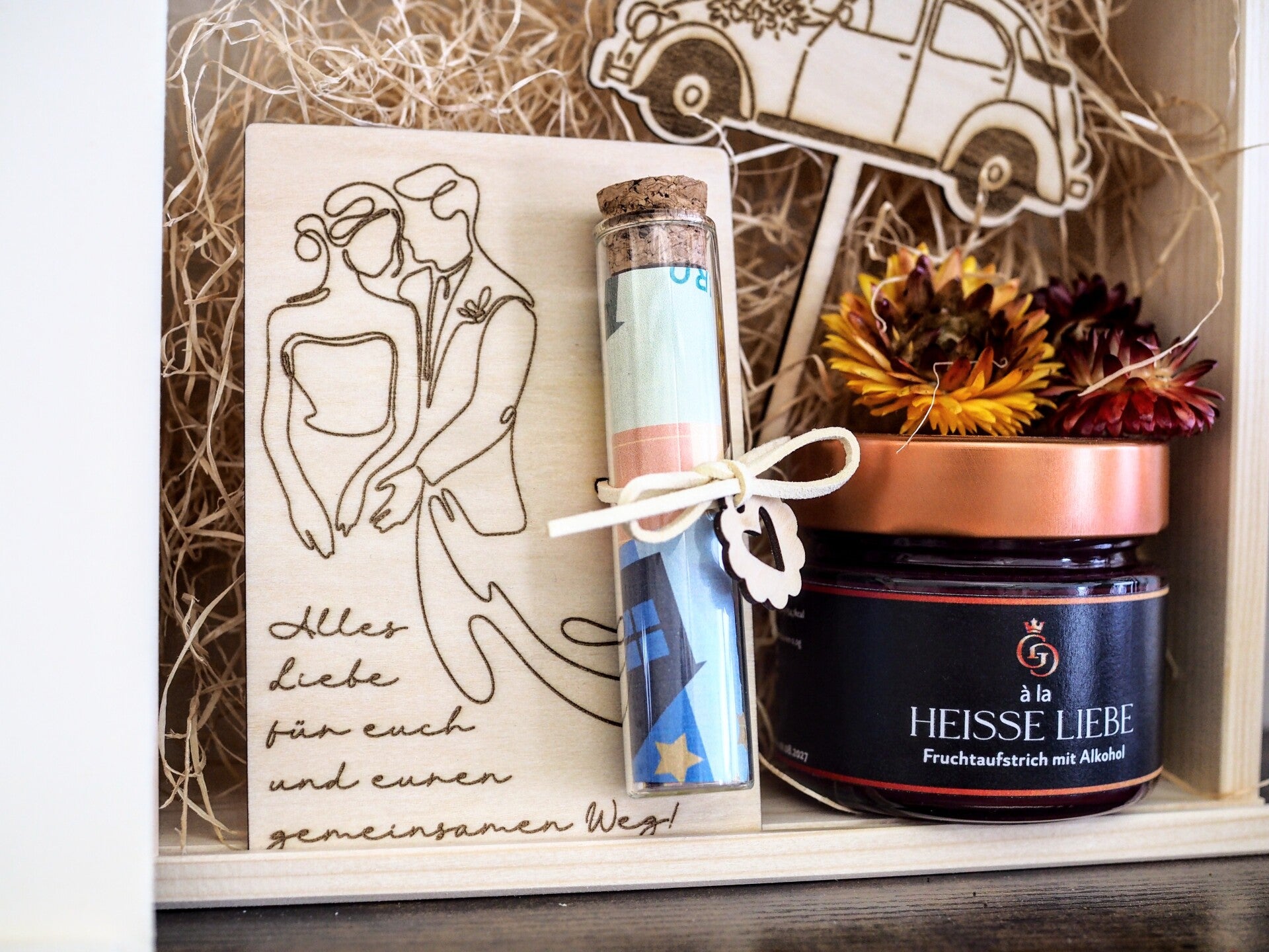 Geldgeschenk Hochzeit mit Reagenzglas