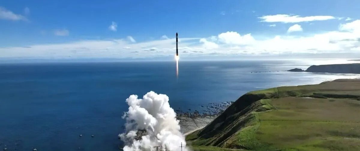 Rocket Lab Electron rocket launching from Māhia Peninsula on the Wairoa coast.