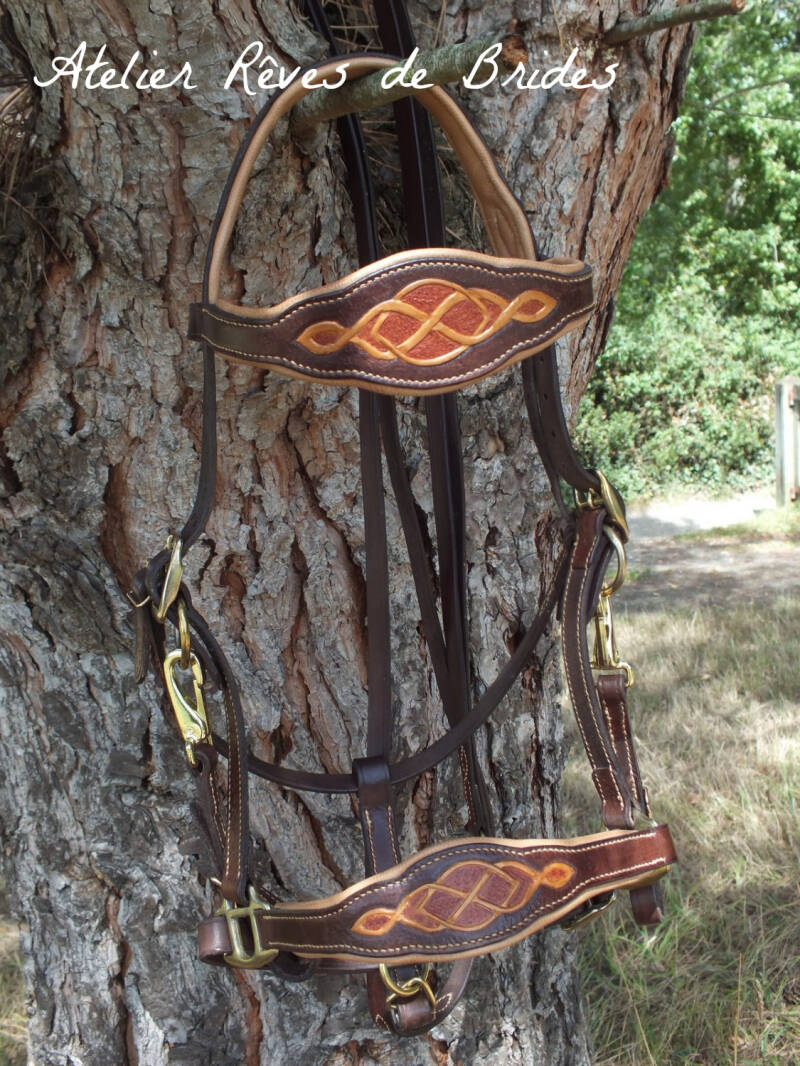 Licol-bridon personnalisé cuir repoussé
