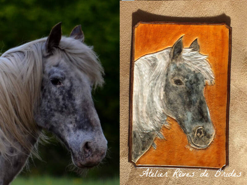 Portrait cuir repoussé d'après photo âne