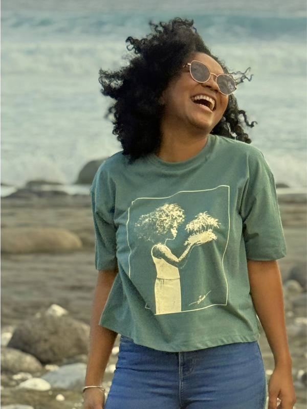 T-shirt Fille nature Coupe Courte et Relax Vert Eucalyptus
