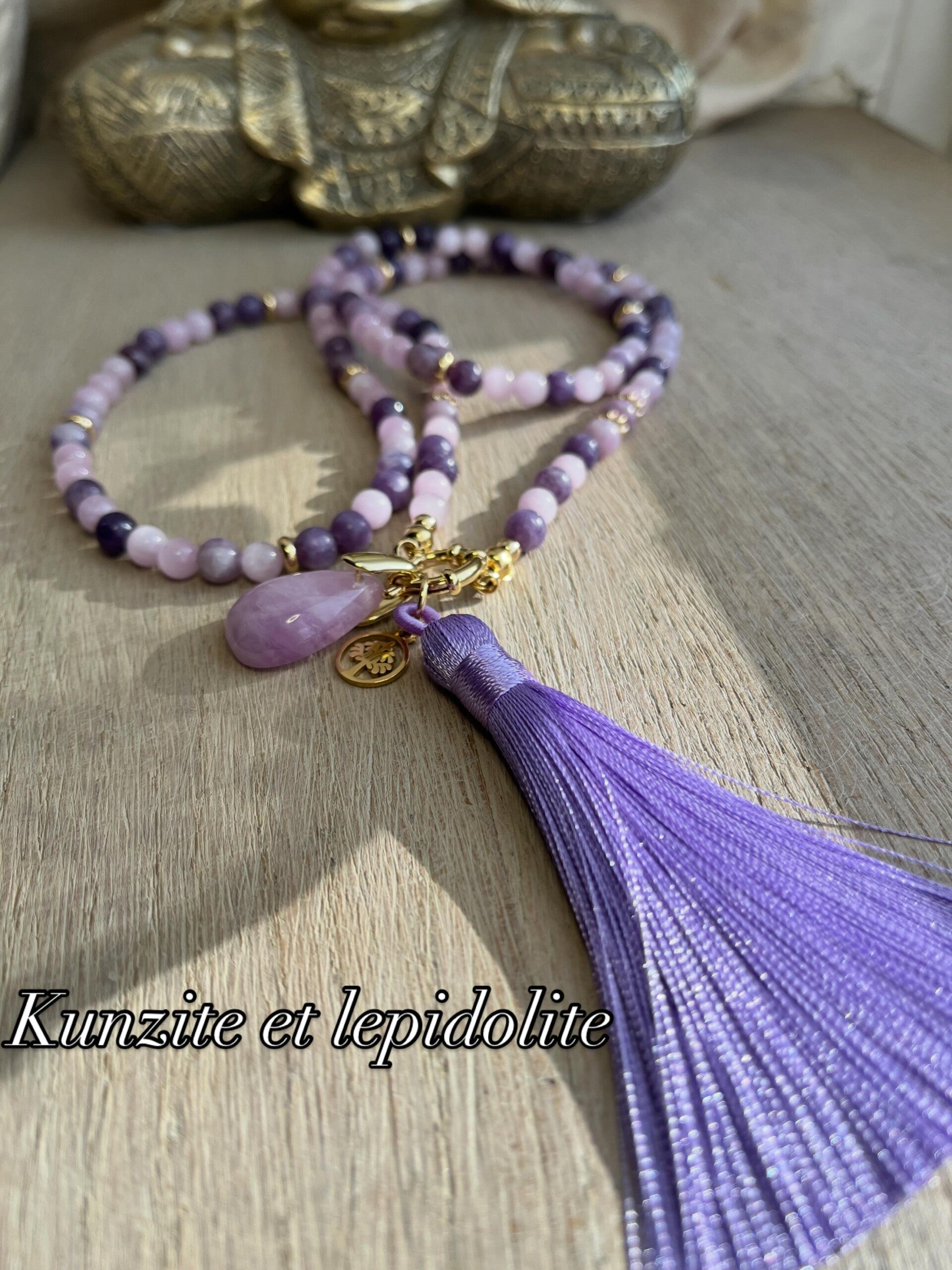Sautoir en pierres de Kunzite et Lepidolite