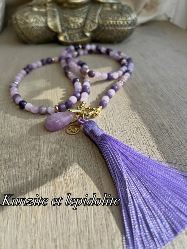 Sautoir en pierres de Kunzite et Lepidolite