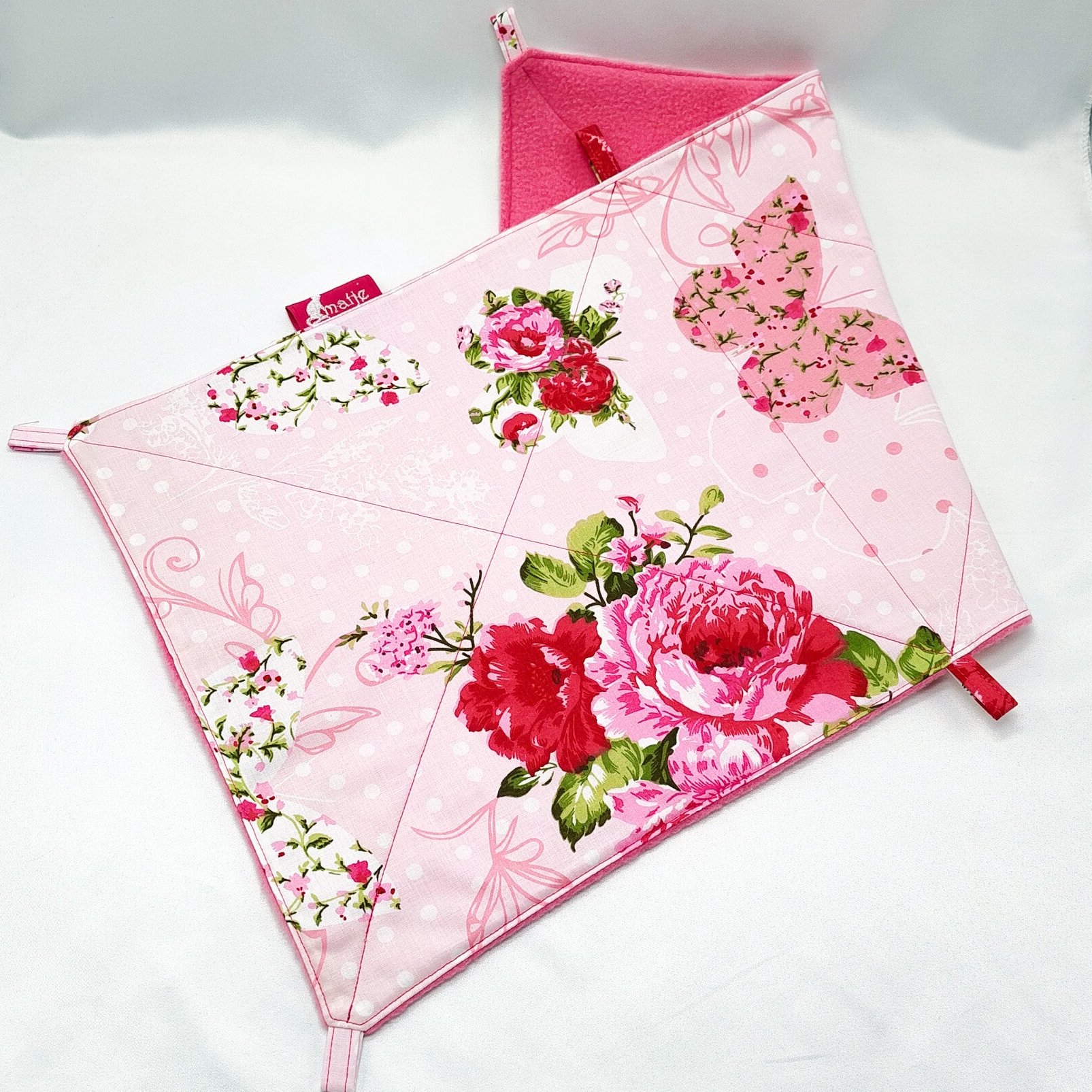 Enkele hangmat XL / 'vangnet' roze met bloemen en vlinders