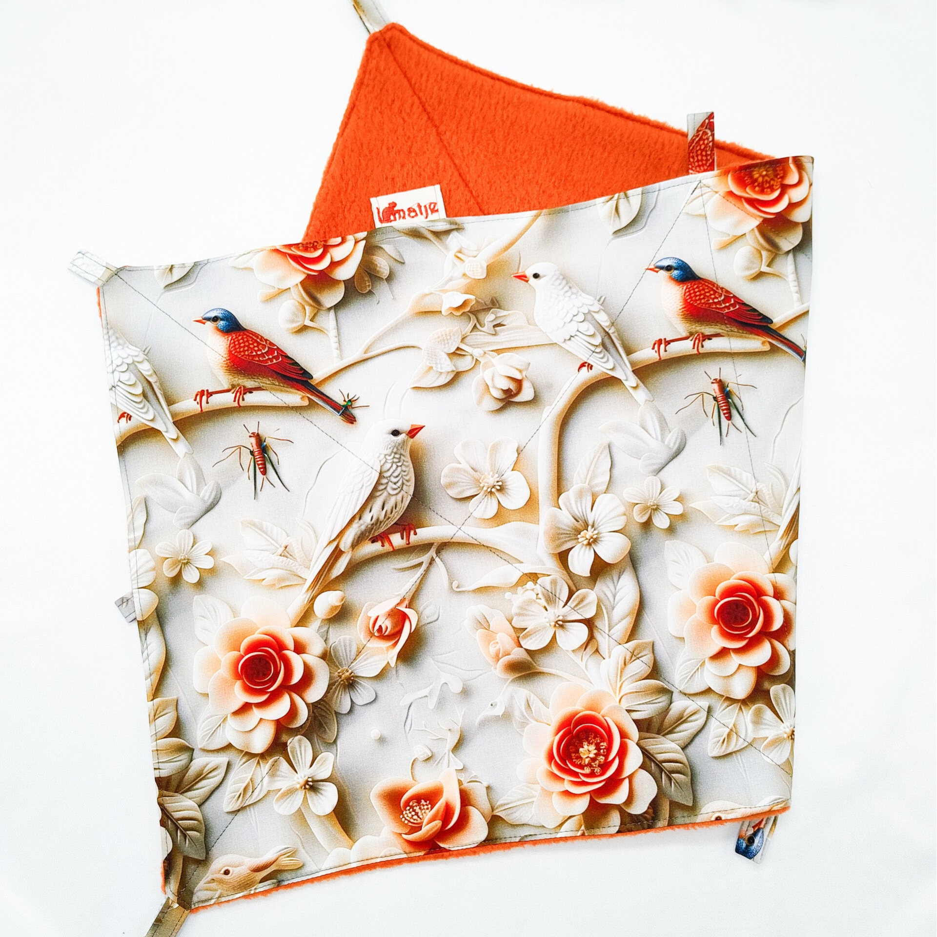 Enkele hangmat XL / 'vangnet' beige met rozen, vogels en takken