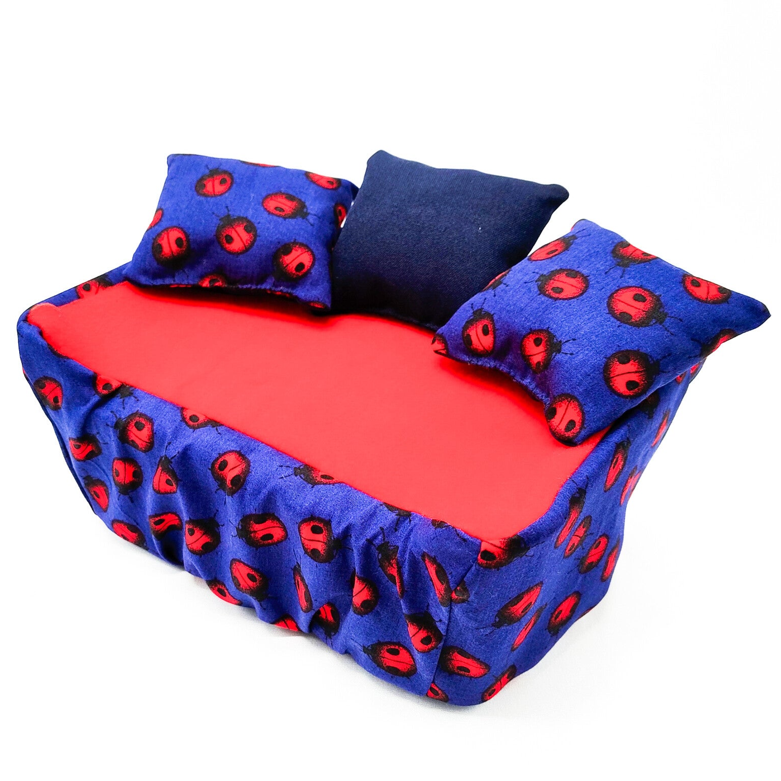 Hoes voor rattensofa maat M donkerblauw met lieveheersbeestjes (zonder bakje)