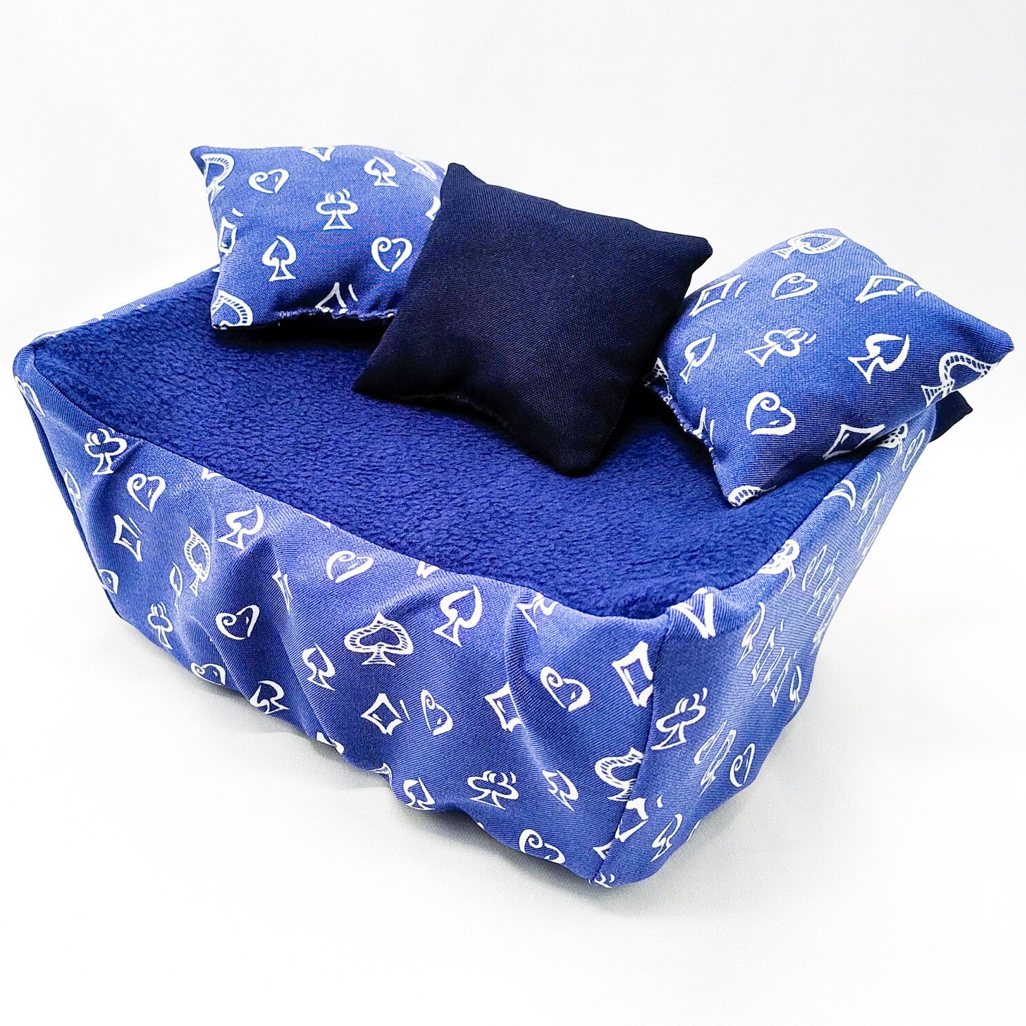 Hoes voor rattensofa maat M  blauw met witte ruitjes/hartjes(zonder bakje)