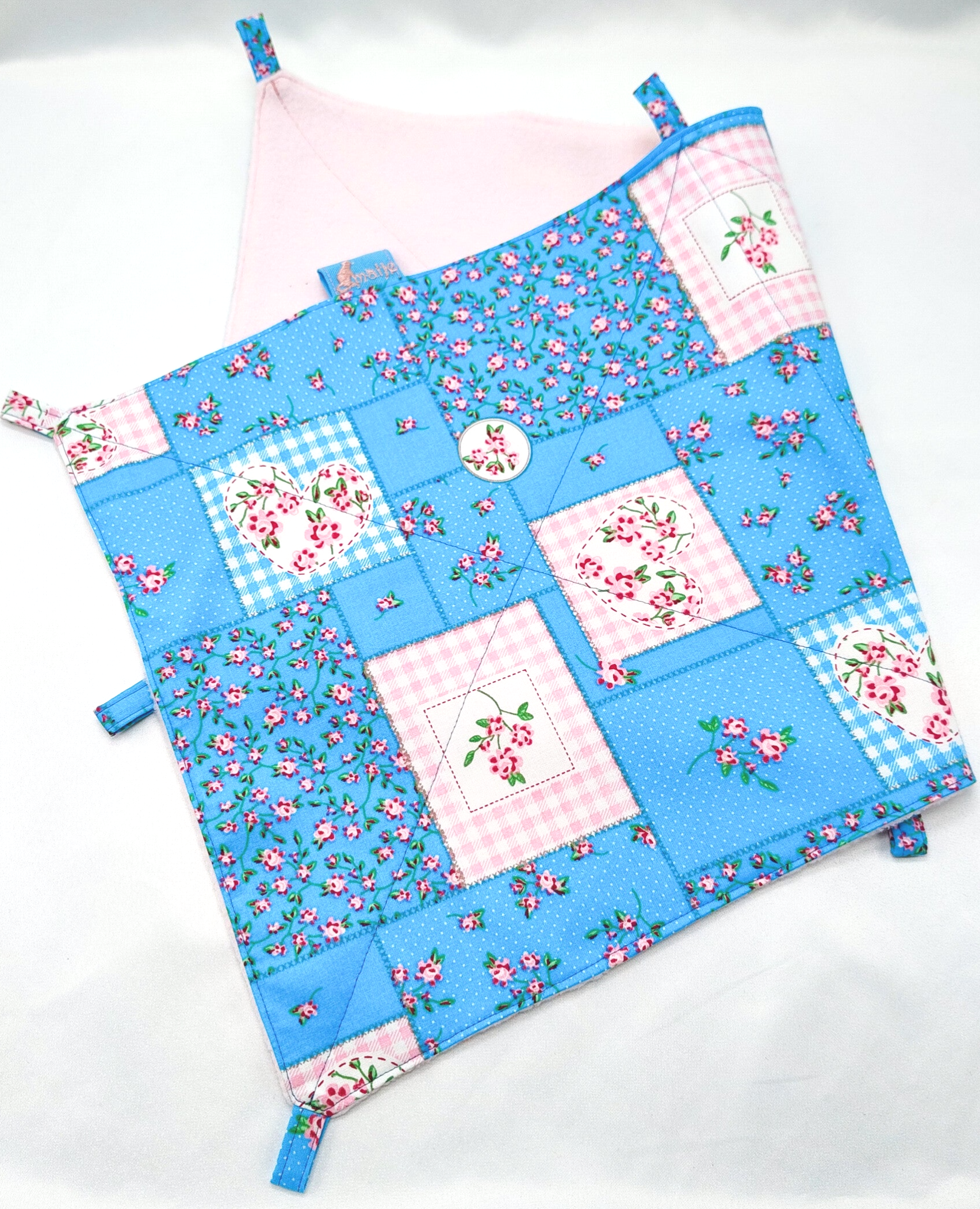 Enkele hangmat XL / 'vangnet' blauwe vlakken met roze bloemen
