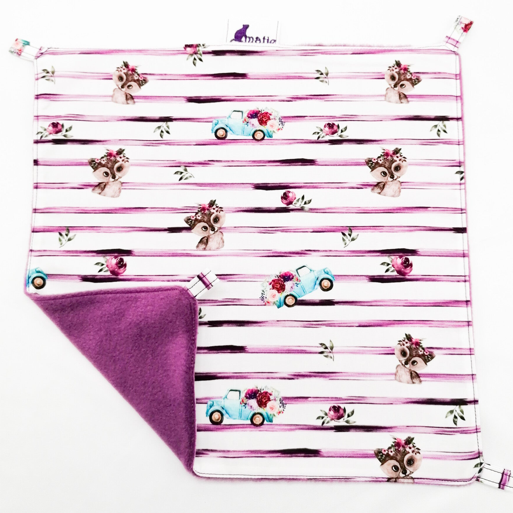 Enkele hangmat wit met paarse streepjes, katjes en bloemenauto's