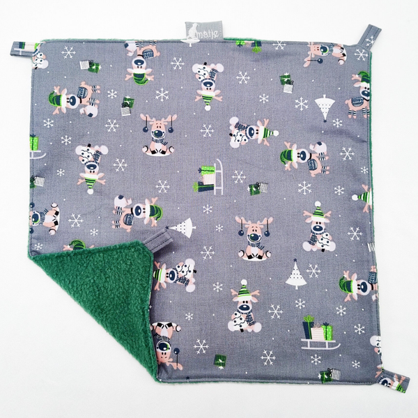 Enkele hangmat grijs met vrolijke rendieren met kerstmutsen