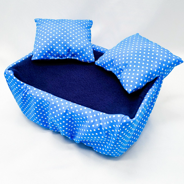 Hoes voor rattensofa maat S blauw met witte stippen (zonder bakje)