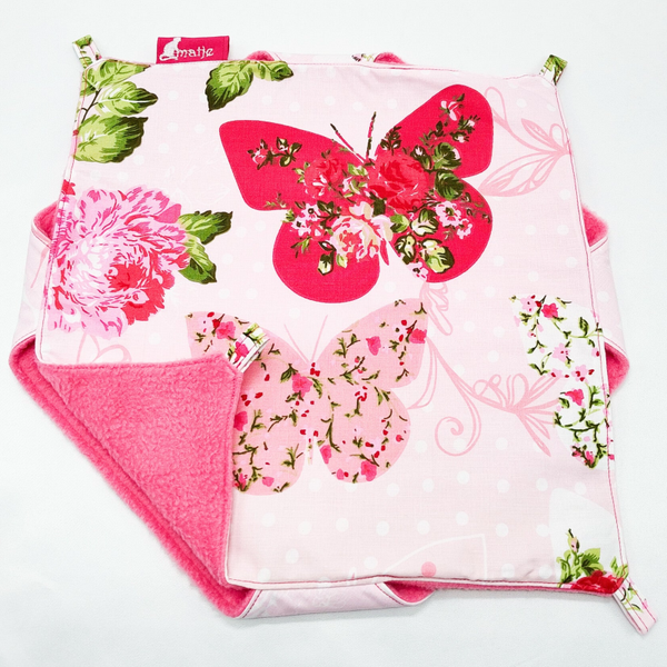 Dubbeldekker hangmat roze met bloemen en vlinders