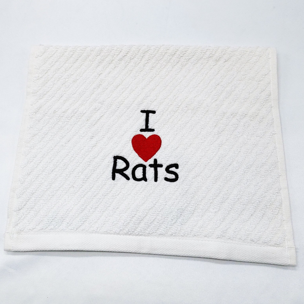 Gastendoekje ecru met tekst I love Rats