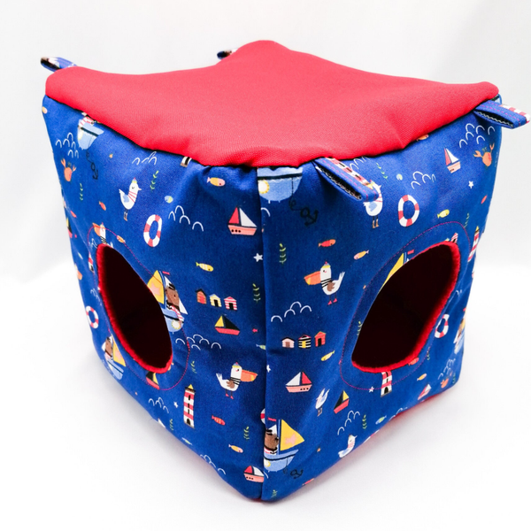 Kubus met 2 openingen blauw met piratenbootjes