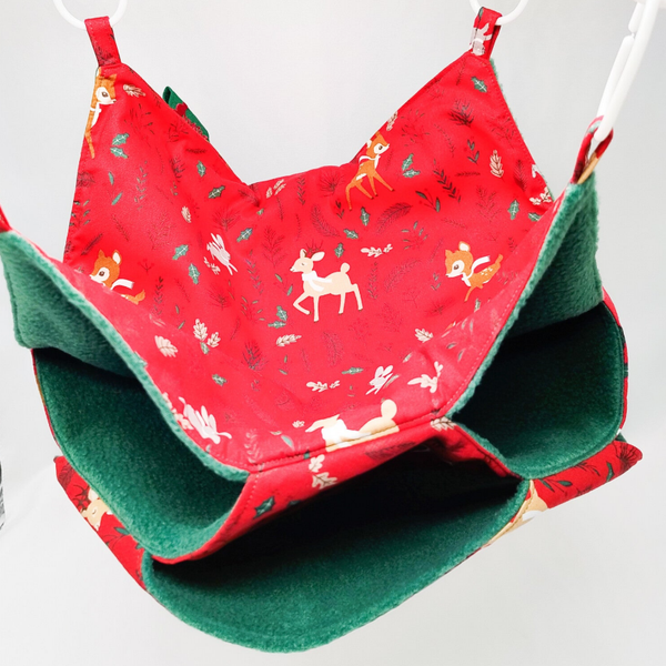 Tripledekker hangmat rood met hertjes en konijnen