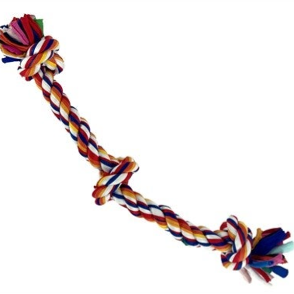 Happy Pet Twist-Tee touw met 3 knopen rood, wit, blauw en oranje 33 cm