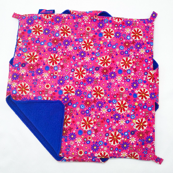 Dubbeldekker hangmat roze met blauwe bloemen