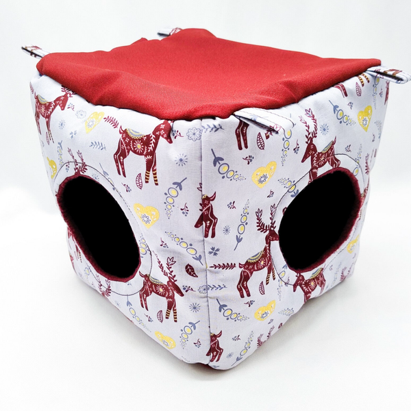 Kubus met 2 openingen grijs / lichtblauw met rendieren