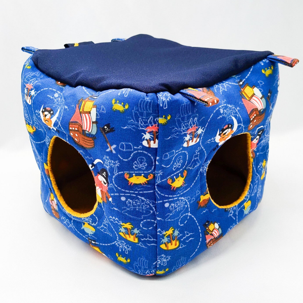 Kubus met 2 openingen blauw met piratenprint