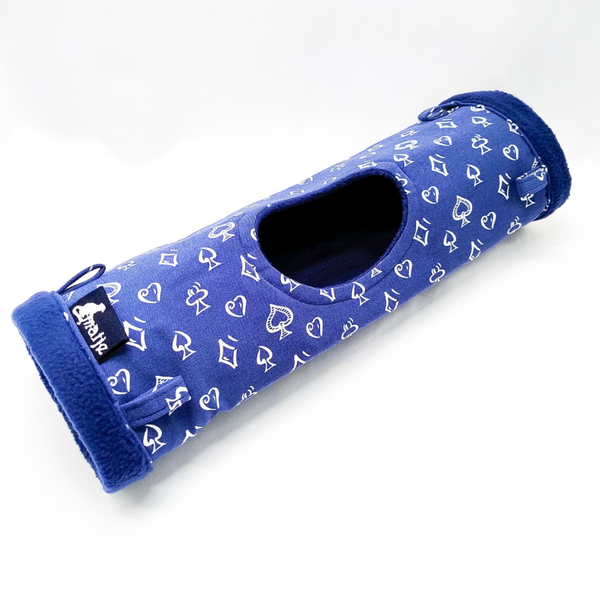 Tunnel XL met opening blauw met witte ruitjes/hartjes