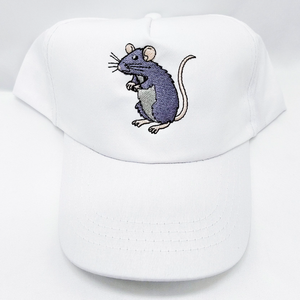 Pet wit met geborduurde grijze rat