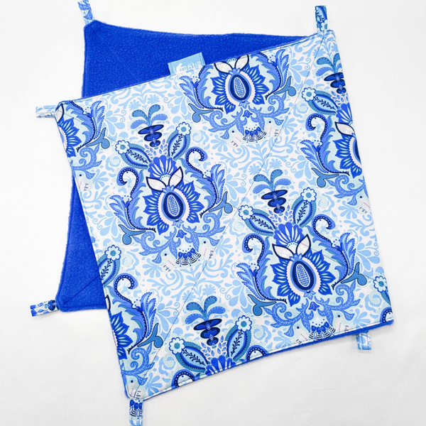 Enkele hangmat XL / 'vangnet' wit met blauw bloemmotief