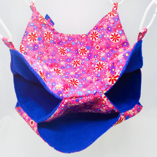 Tripledekker hangmat roze met blauwe bloemen