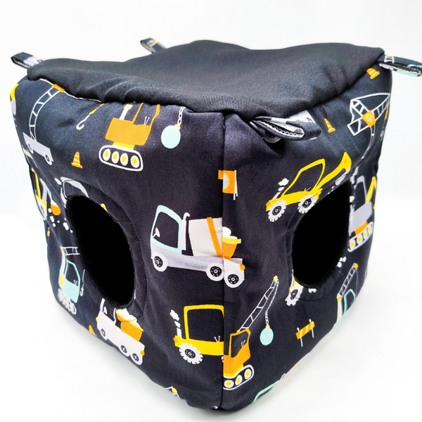 Kubus met 2 openingen zwart met werkvoertuigen