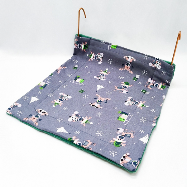 Radiator hangmatje grijs met vrolijke rendieren met kerstmutsen  (zonder beugel)