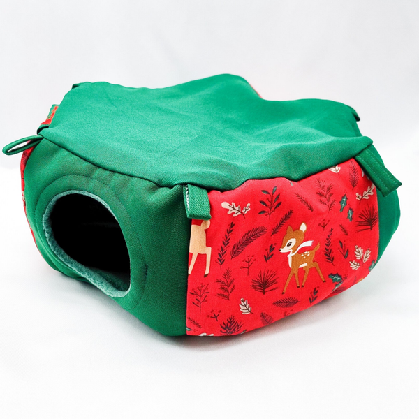 Zeskant huisje rood met hertjes en konijnen