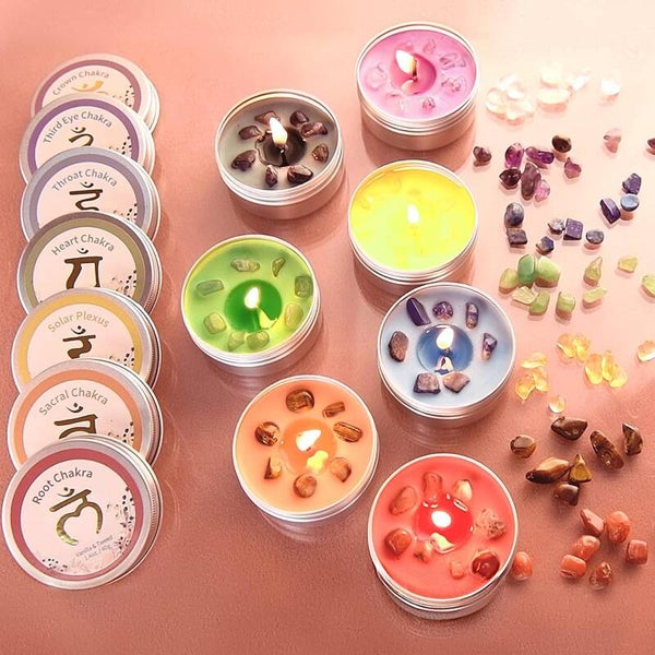 Chakra Crystal candles Set of 7 for Healing & Manifestation