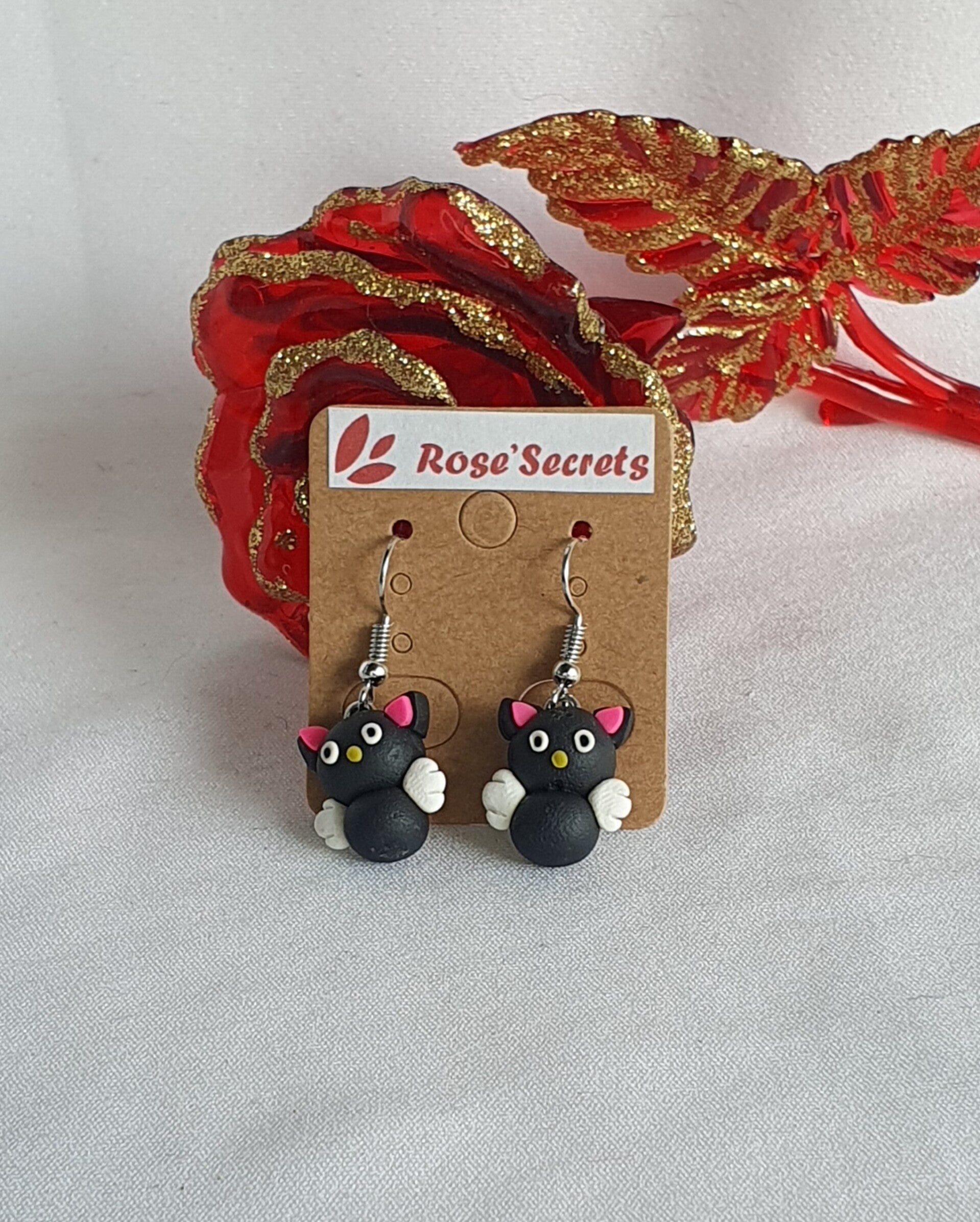 Boucles d'oreille chaton noir