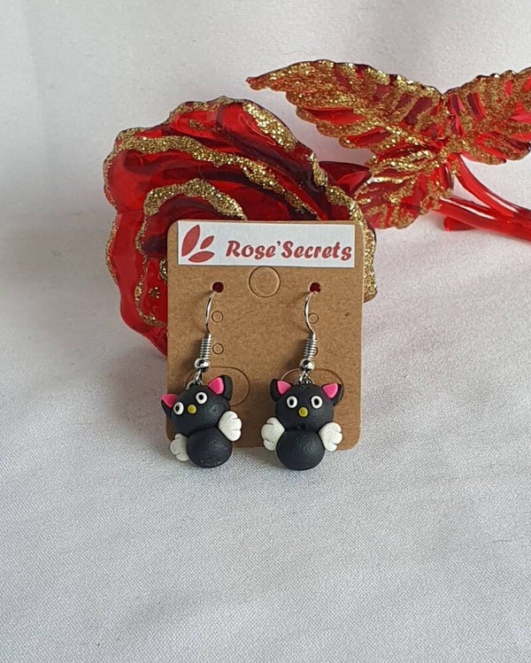 Boucles d'oreille chaton noir