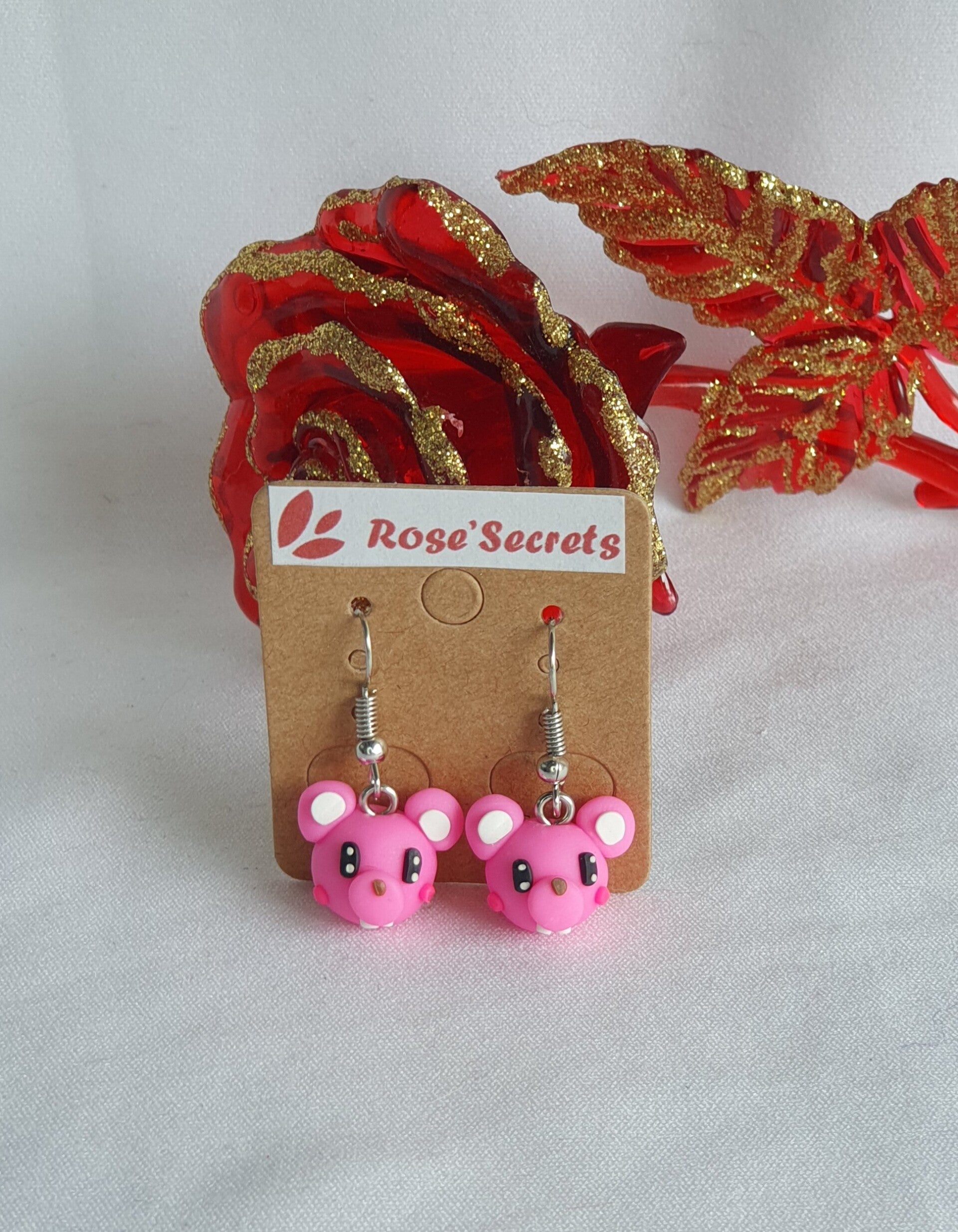 Boucles d'oreille souris rose
