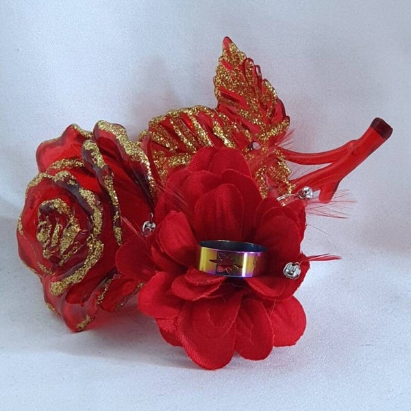 Bague feuille percée arc-en-ciel